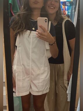 aerie White Short Overalls